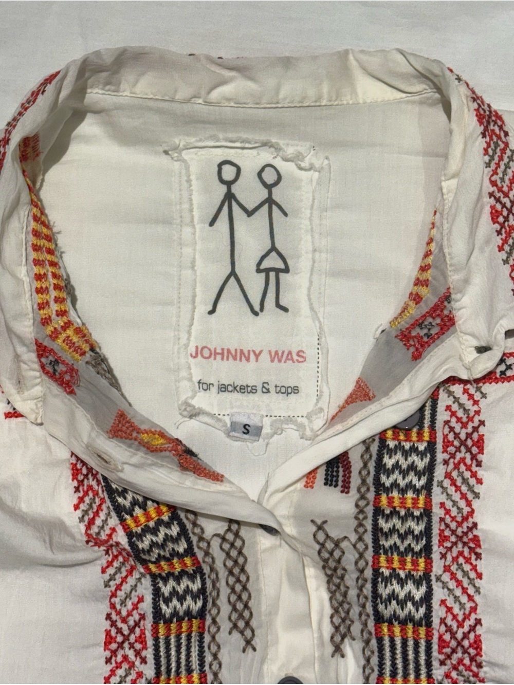 Johnny Was White Button-Down Shirt with Multicolor Embroidery - Picture 2 of 7